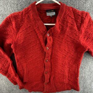 COOGI Women Pure New Wool Cardigan Sweater Red Buttons Pockets Knit Soft ~med